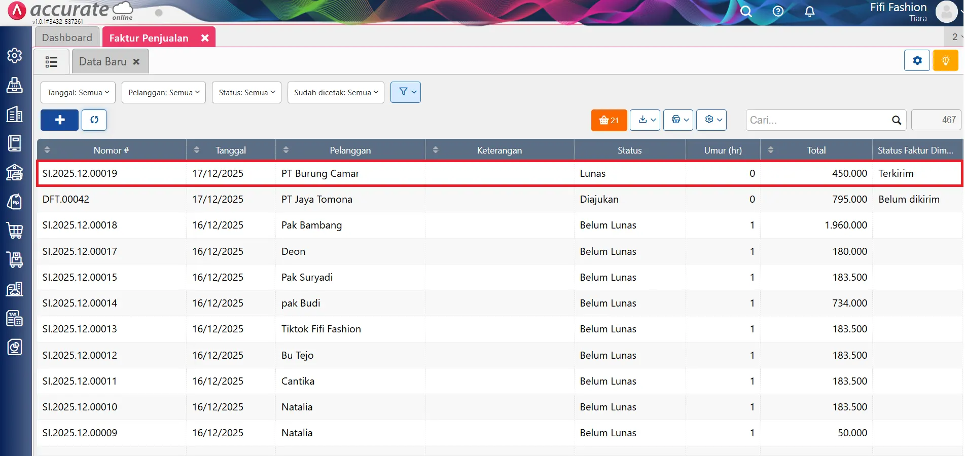 Cara cek faktur dimuka
